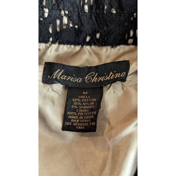 Marisa Christina Womens Coat Single Breasted Open Knit Black Lace Beige Lining M - Picture 12 of 16
